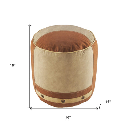16" Tan Cotton Cylinder Striped Pouf Ottoman-8