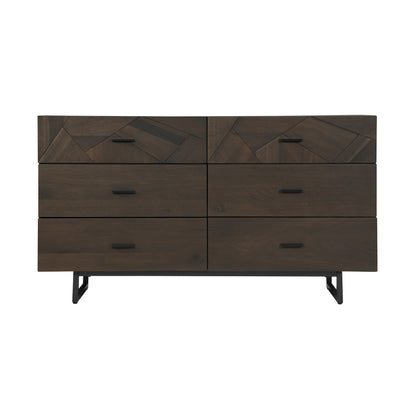 60" Dark Brown Solid Wood Six Drawer Double Dresser-1