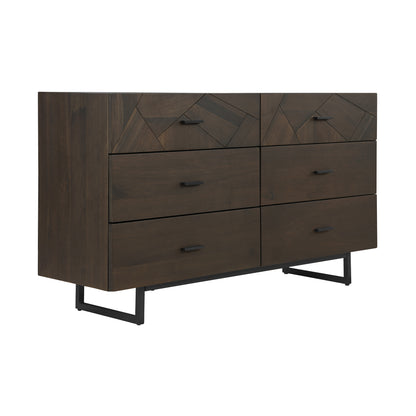 60" Dark Brown Solid Wood Six Drawer Double Dresser-2