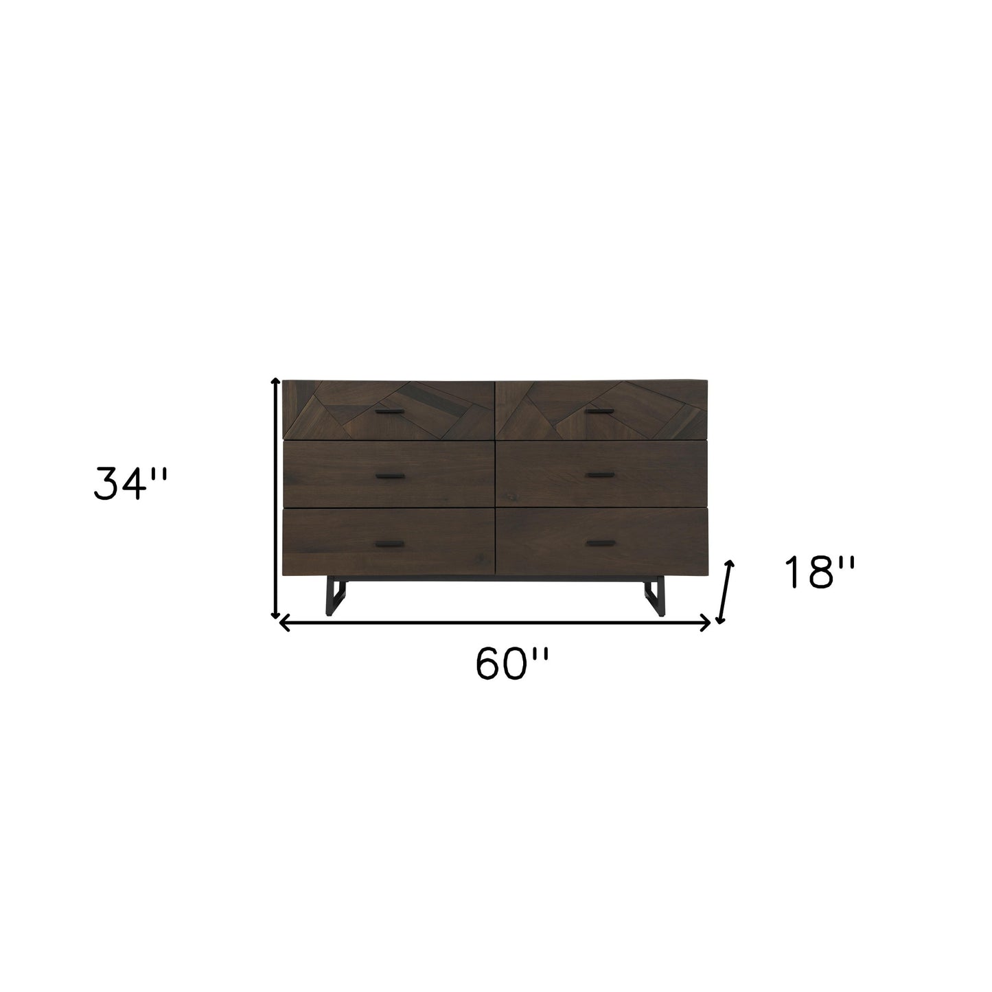 60" Dark Brown Solid Wood Six Drawer Double Dresser-6
