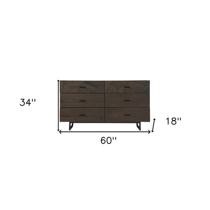 60" Dark Brown Solid Wood Six Drawer Double Dresser-6