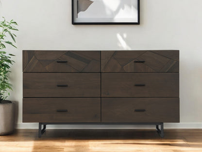 60" Dark Brown Solid Wood Six Drawer Double Dresser-0