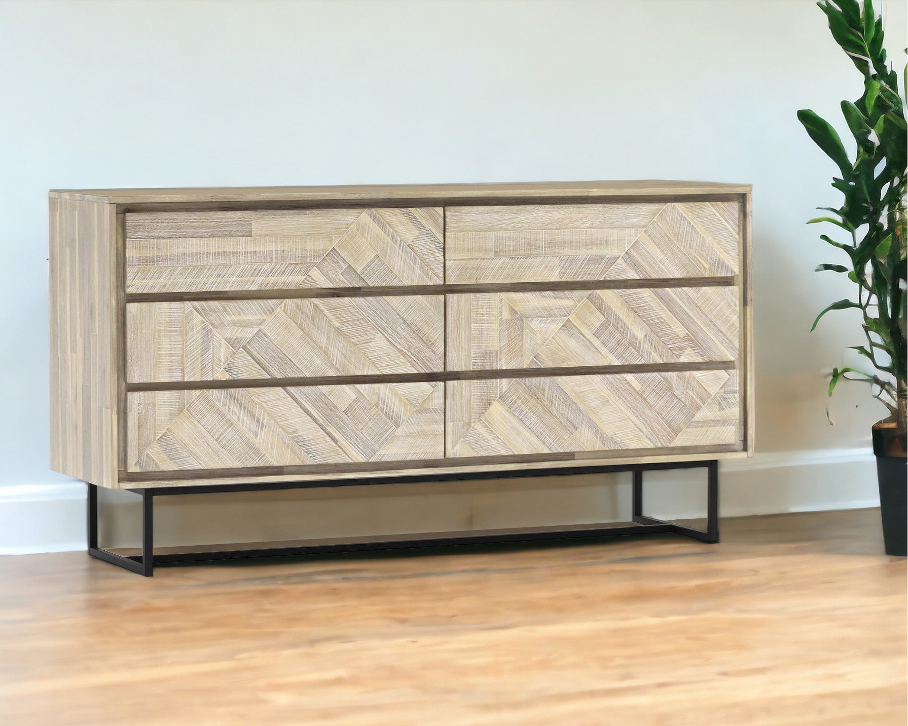 61" Natural Solid Wood Six Drawer Double Dresser-0