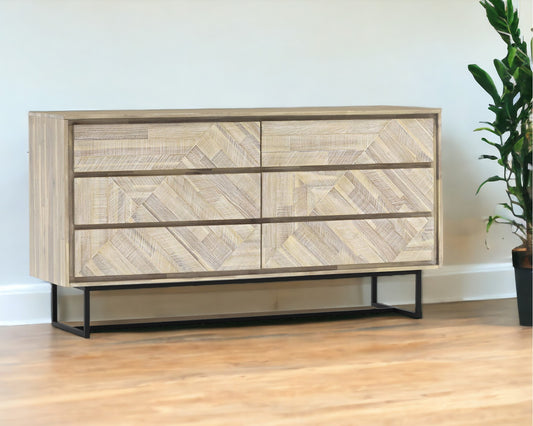 61" Natural Solid Wood Six Drawer Double Dresser-0