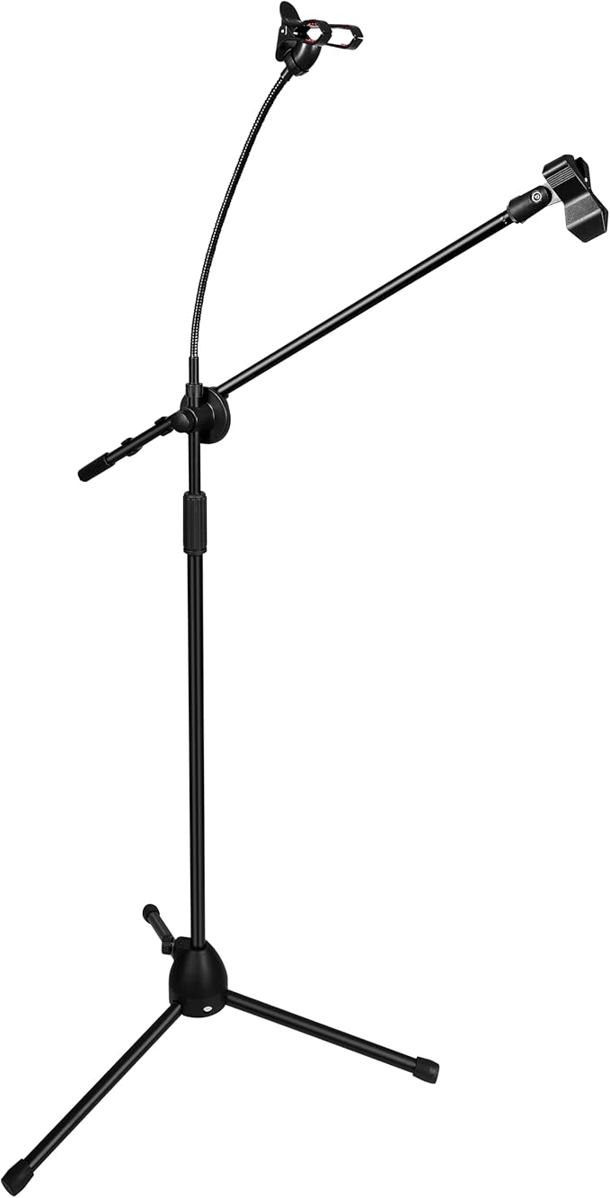 Adjustable Mic Stand with Boom Arm & Phone Holder-3