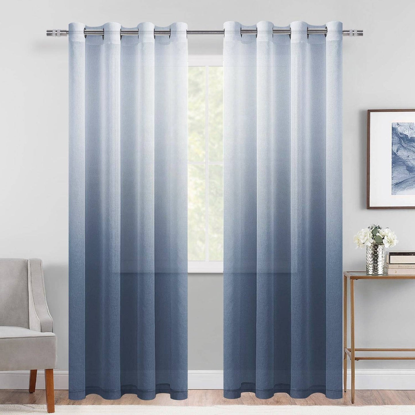 DWCN Faux Linen Ombre Sheer Curtains, Set of 2 Panels-11