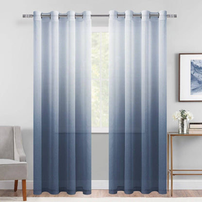 DWCN Faux Linen Ombre Sheer Curtains, Set of 2 Panels-11