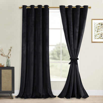 DWCN Velvet Blackout Curtains with Tiebacks, Set of 2 Panels-14
