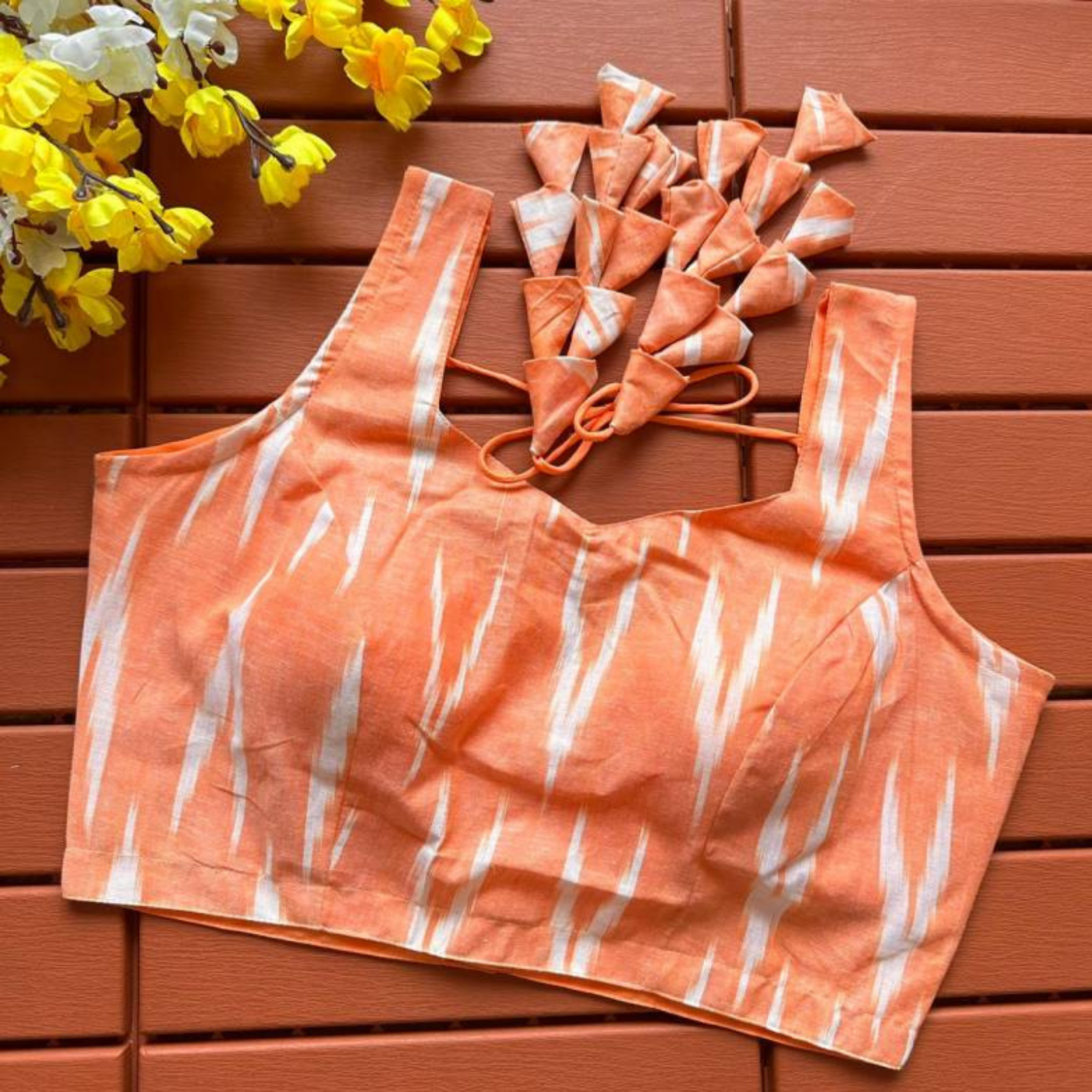 Eshani Apricot Ikat Cotton Blouse-0