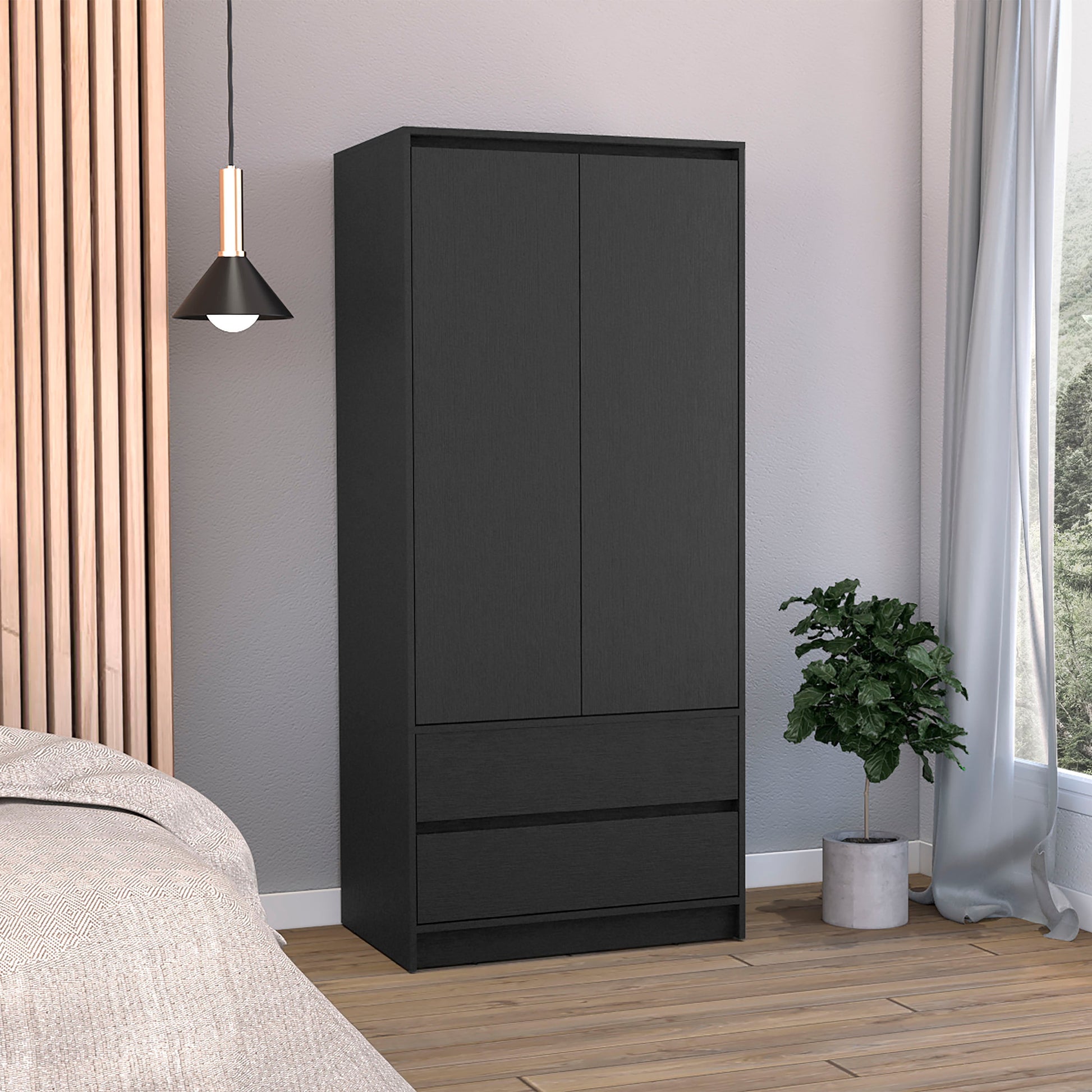71" Black Wood Two Door Two Drawer Combo Dresser-5