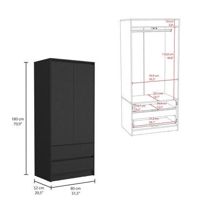 71" Black Wood Two Door Two Drawer Combo Dresser-8