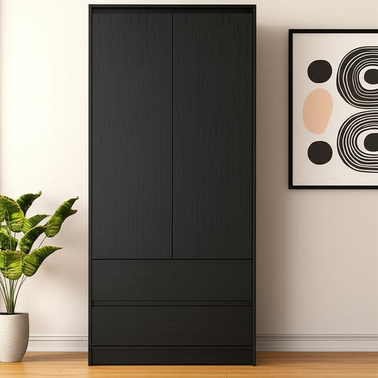 71" Black Wood Two Door Two Drawer Combo Dresser-0