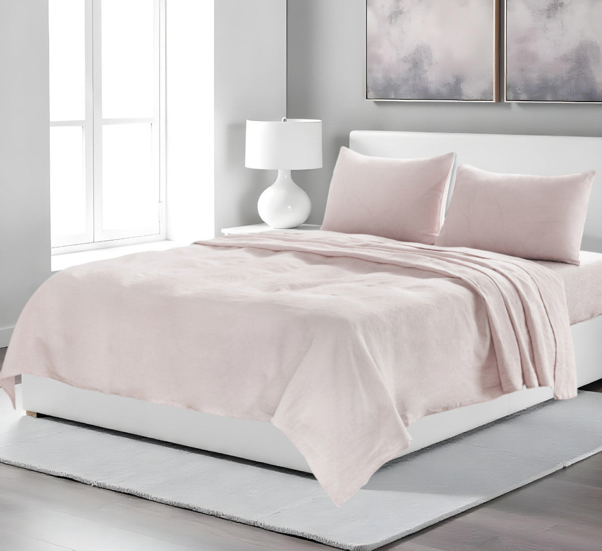 Four Piece Light Pink Linen Sheet Set-0