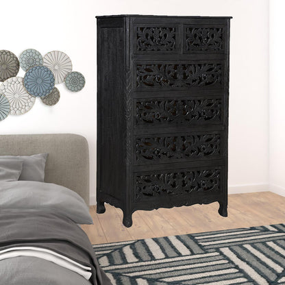 35" Black Solid Wood Six Drawer Chest-5