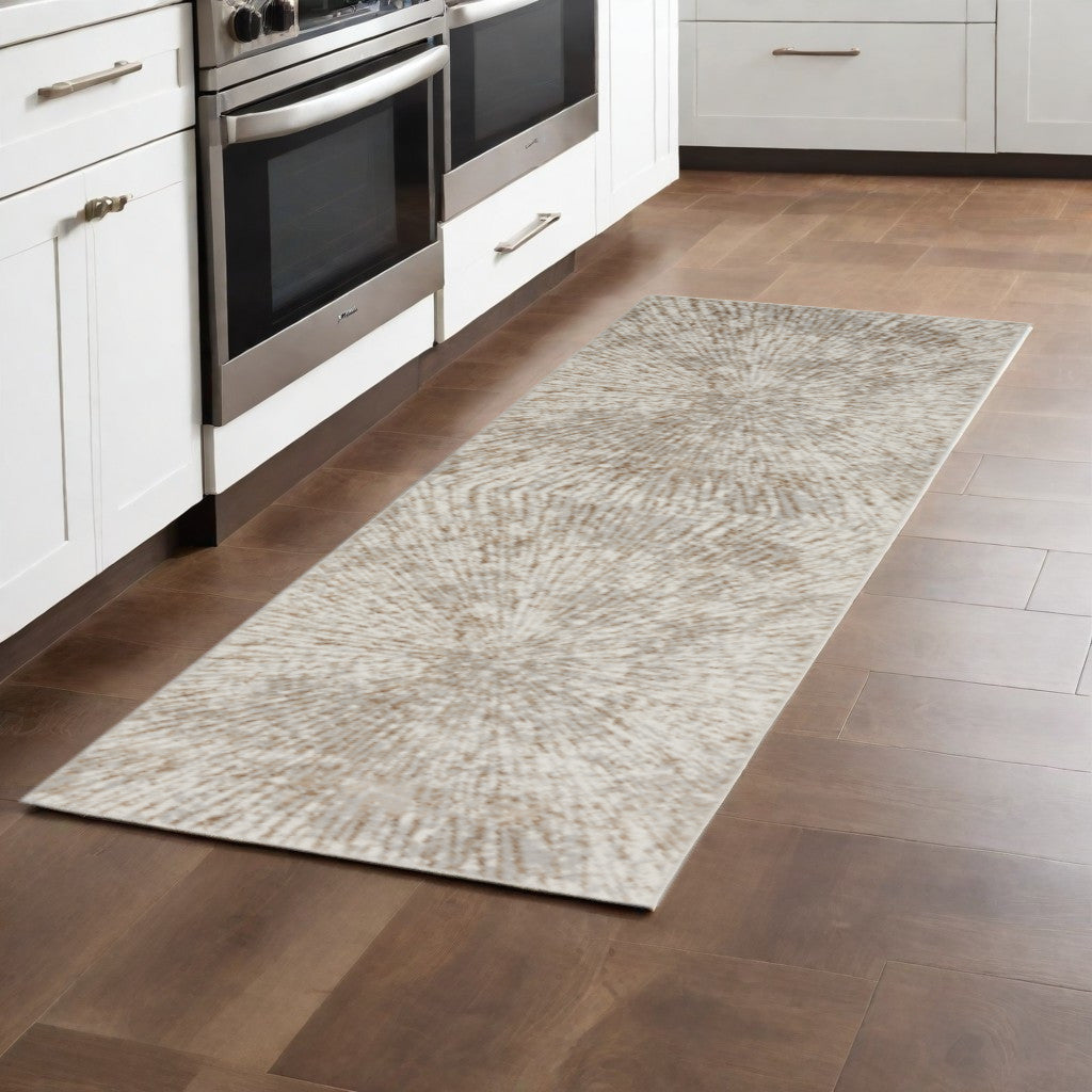 8' Gray And Ivory Abstract Runner Rug-1