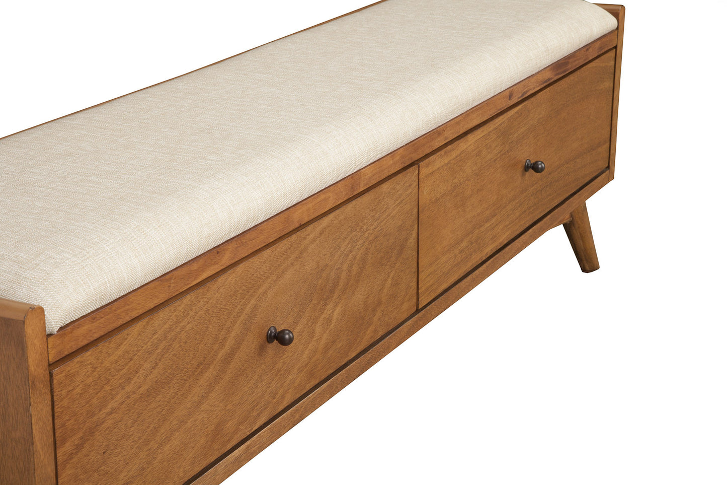 59" Beige and Brown Upholstered Polyester Blend Bench with Drawers-2