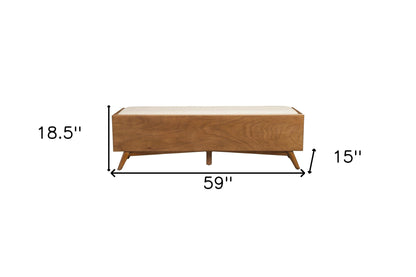 59" Beige and Brown Upholstered Polyester Blend Bench with Drawers-3