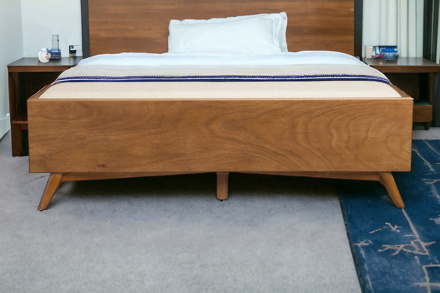 59" Beige and Brown Upholstered Polyester Blend Bench with Drawers-1