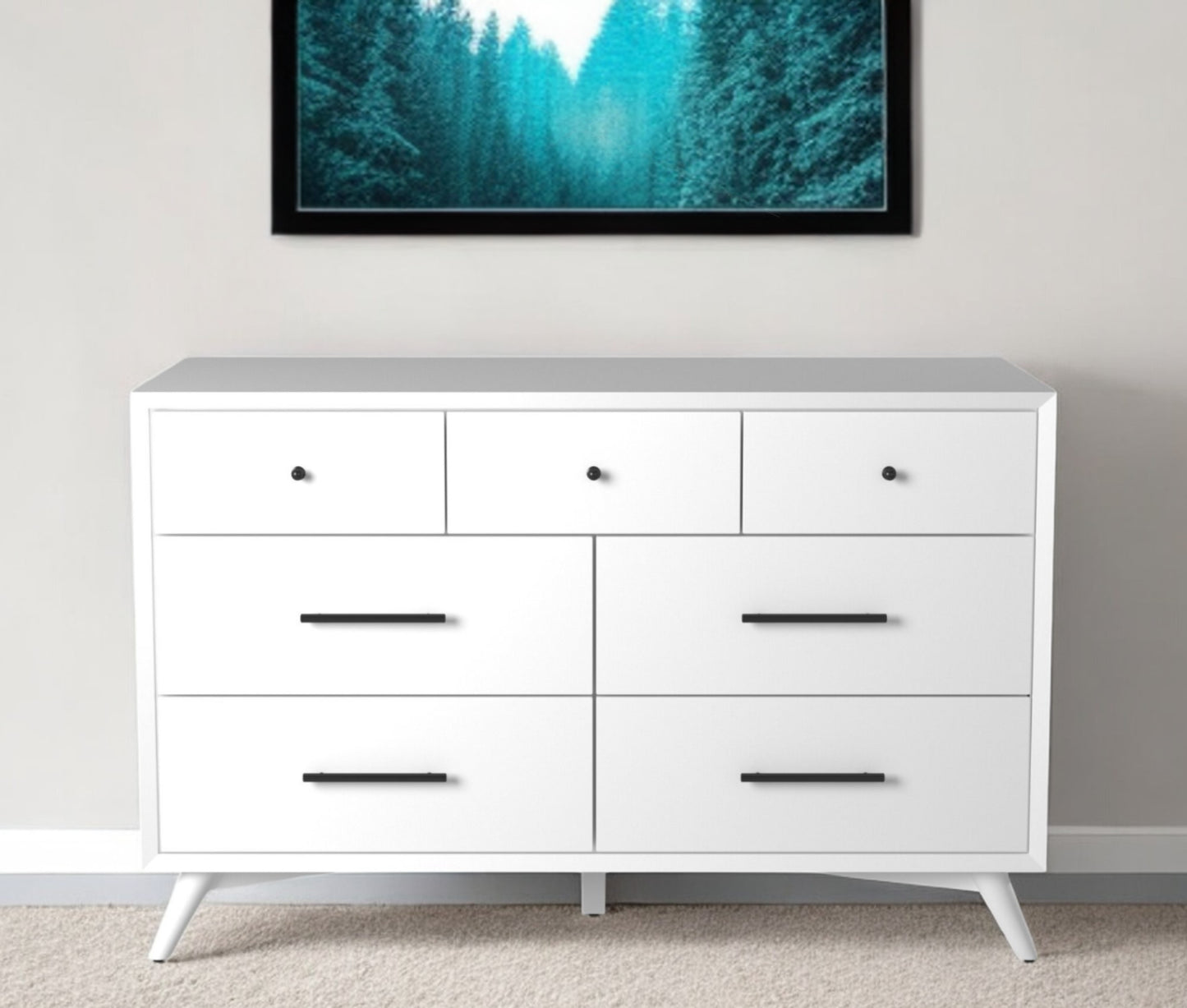 56" White Solid Wood Seven Drawer Double Dresser-1