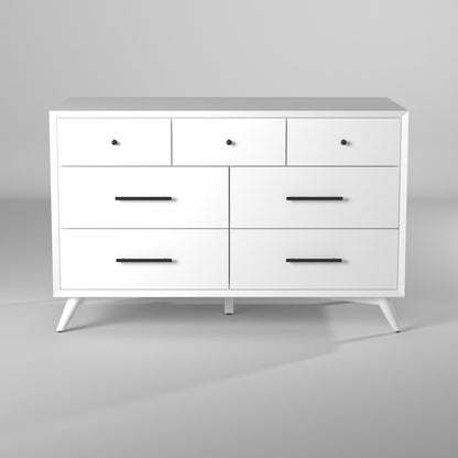 56" White Solid Wood Seven Drawer Double Dresser-7