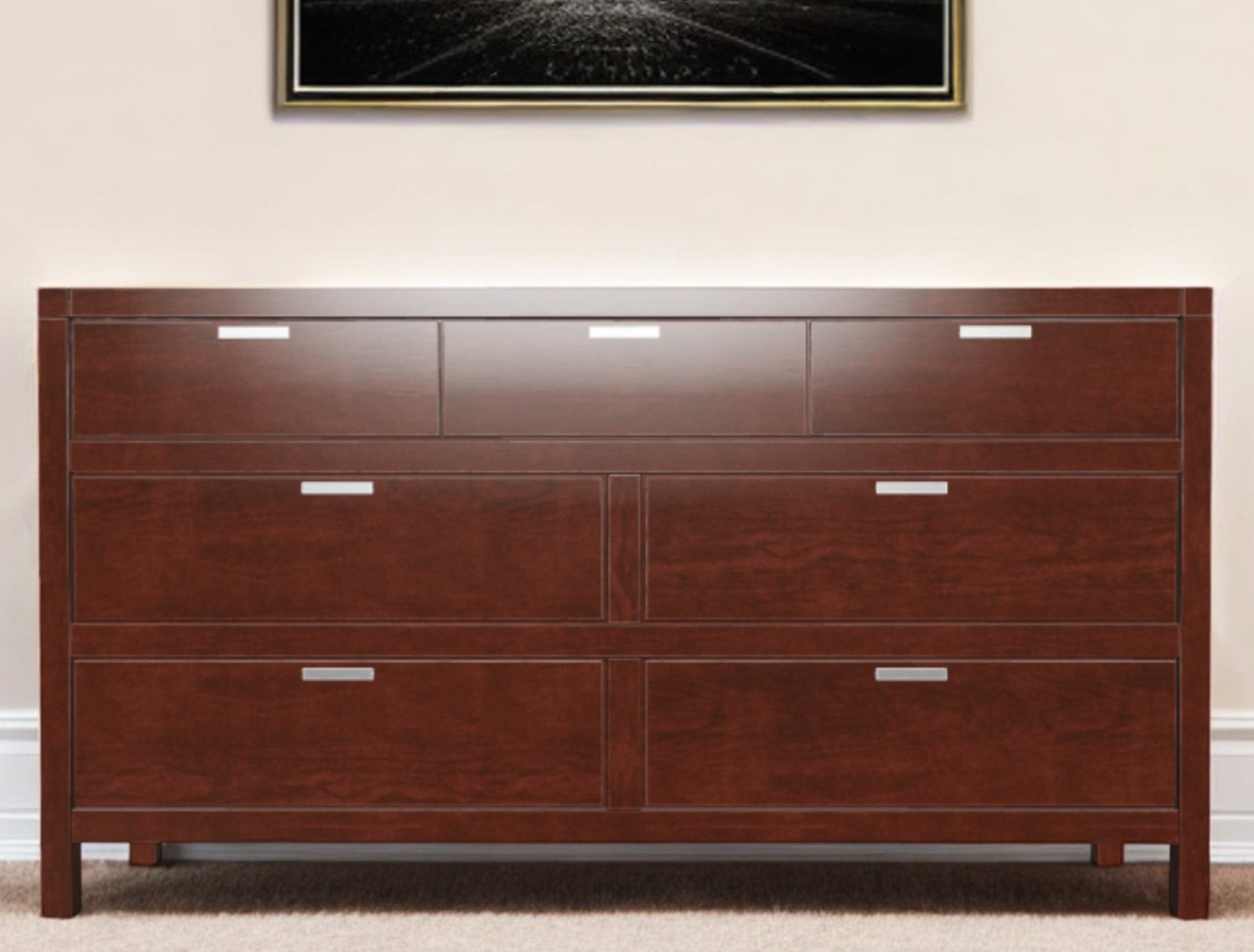 63" Brown Solid Wood Seven Drawer Double Dresser-0