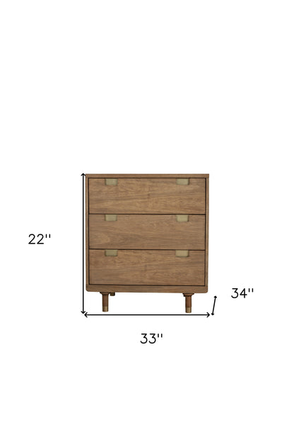 33" Brown Solid Wood Three Drawer Dresser-4