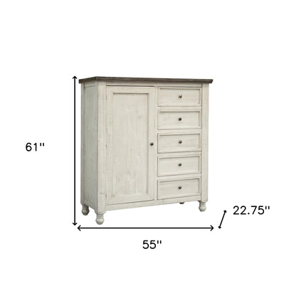 55" Gray and Ivory Solid Wood Five Drawer Gentlemans Chest-5