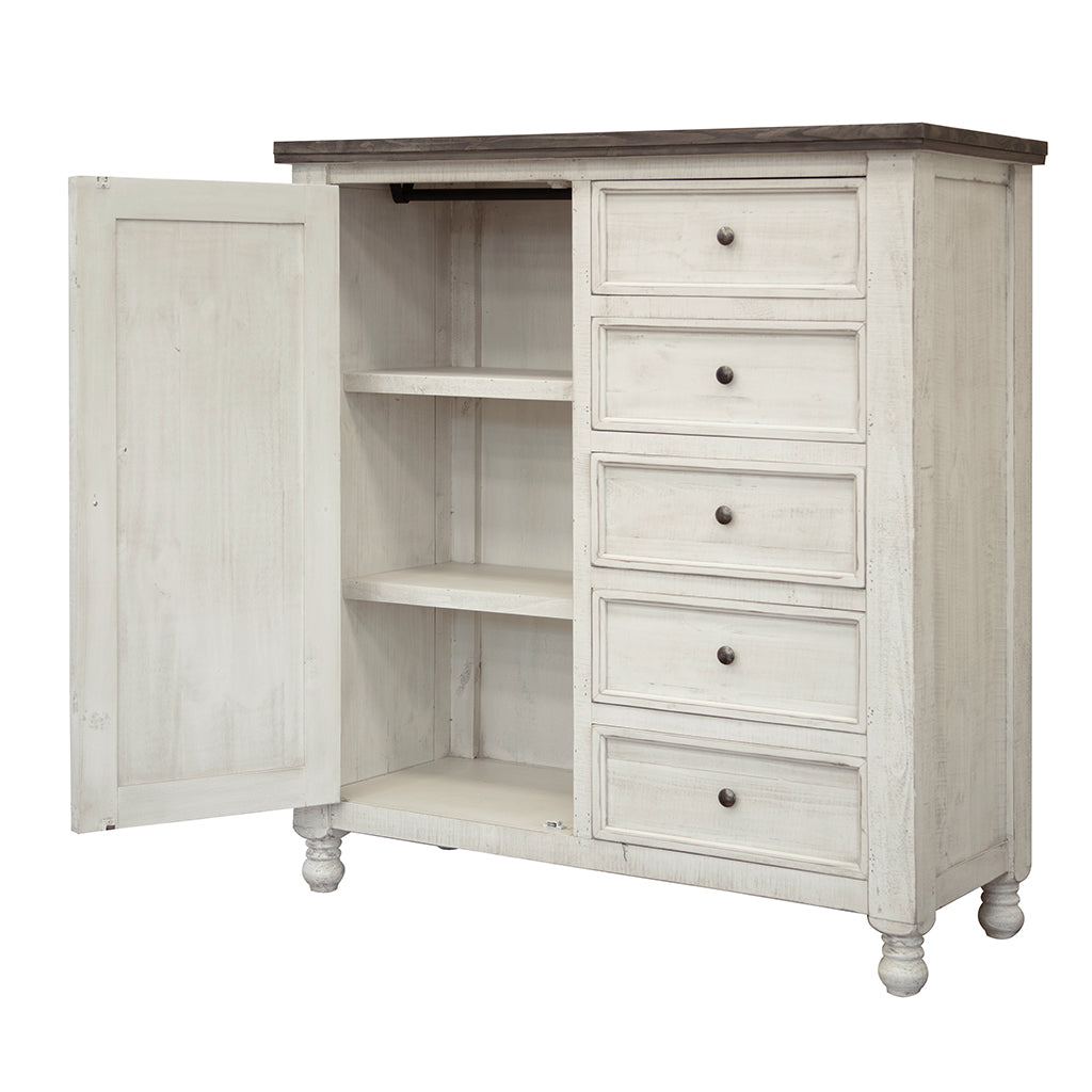 55" Gray and Ivory Solid Wood Five Drawer Gentlemans Chest-2