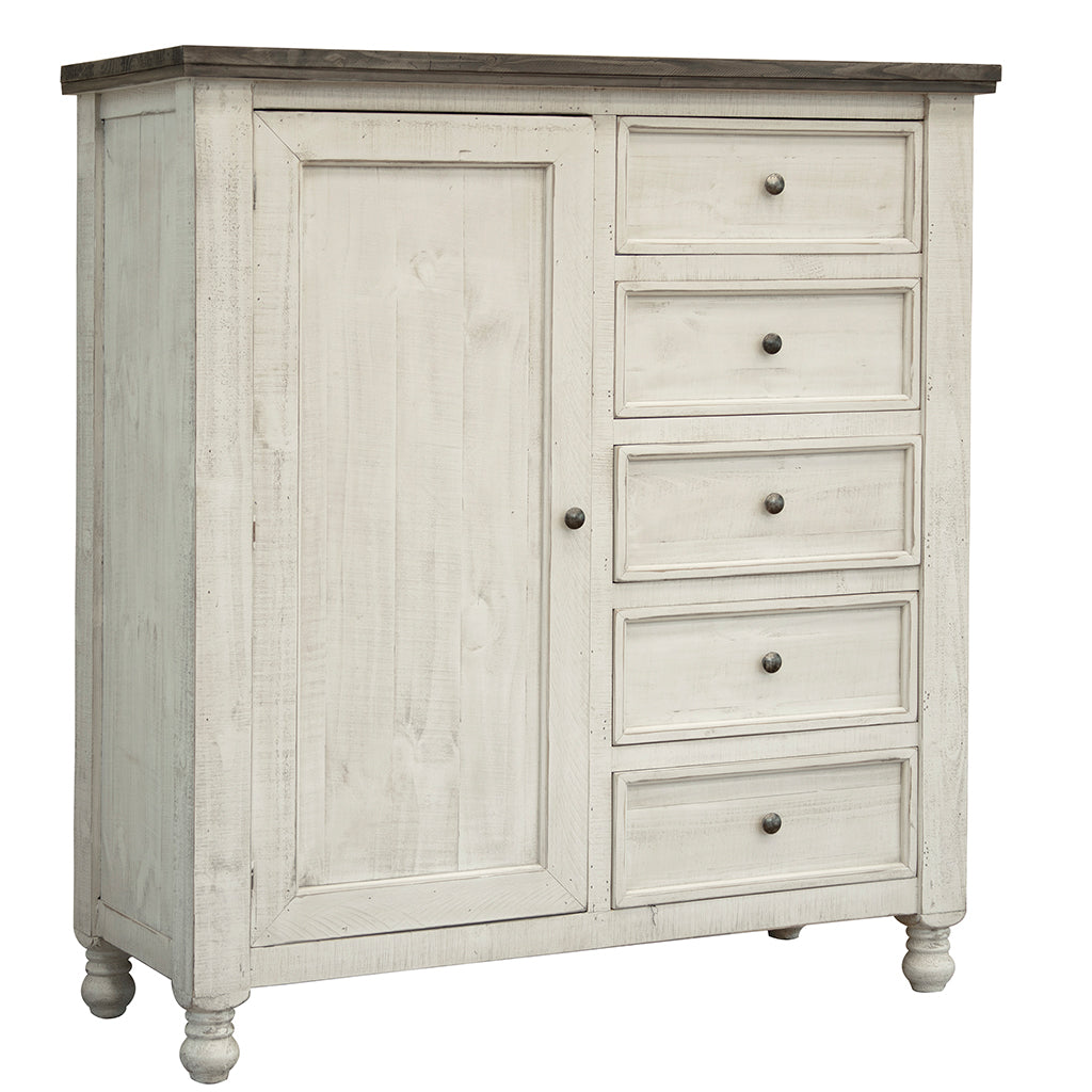 55" Gray and Ivory Solid Wood Five Drawer Gentlemans Chest-1