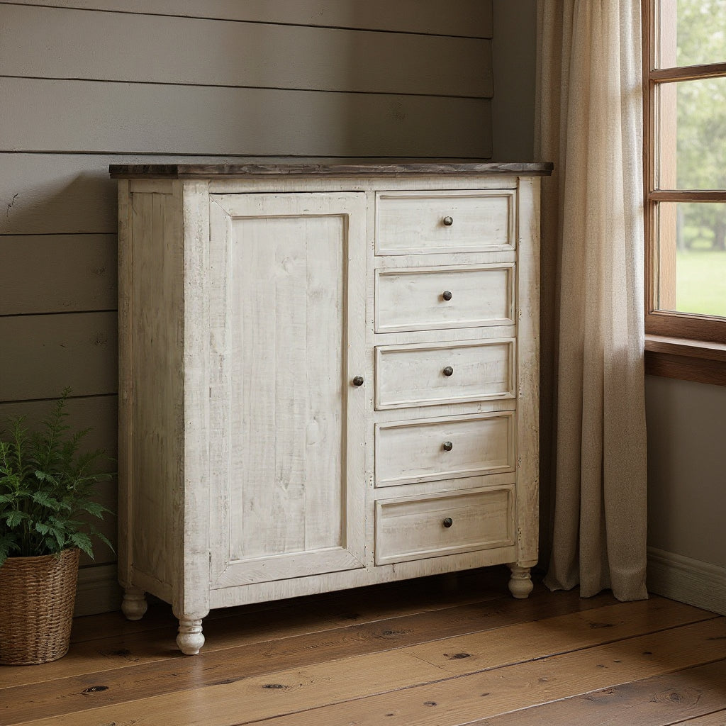 55" Gray and Ivory Solid Wood Five Drawer Gentlemans Chest-0
