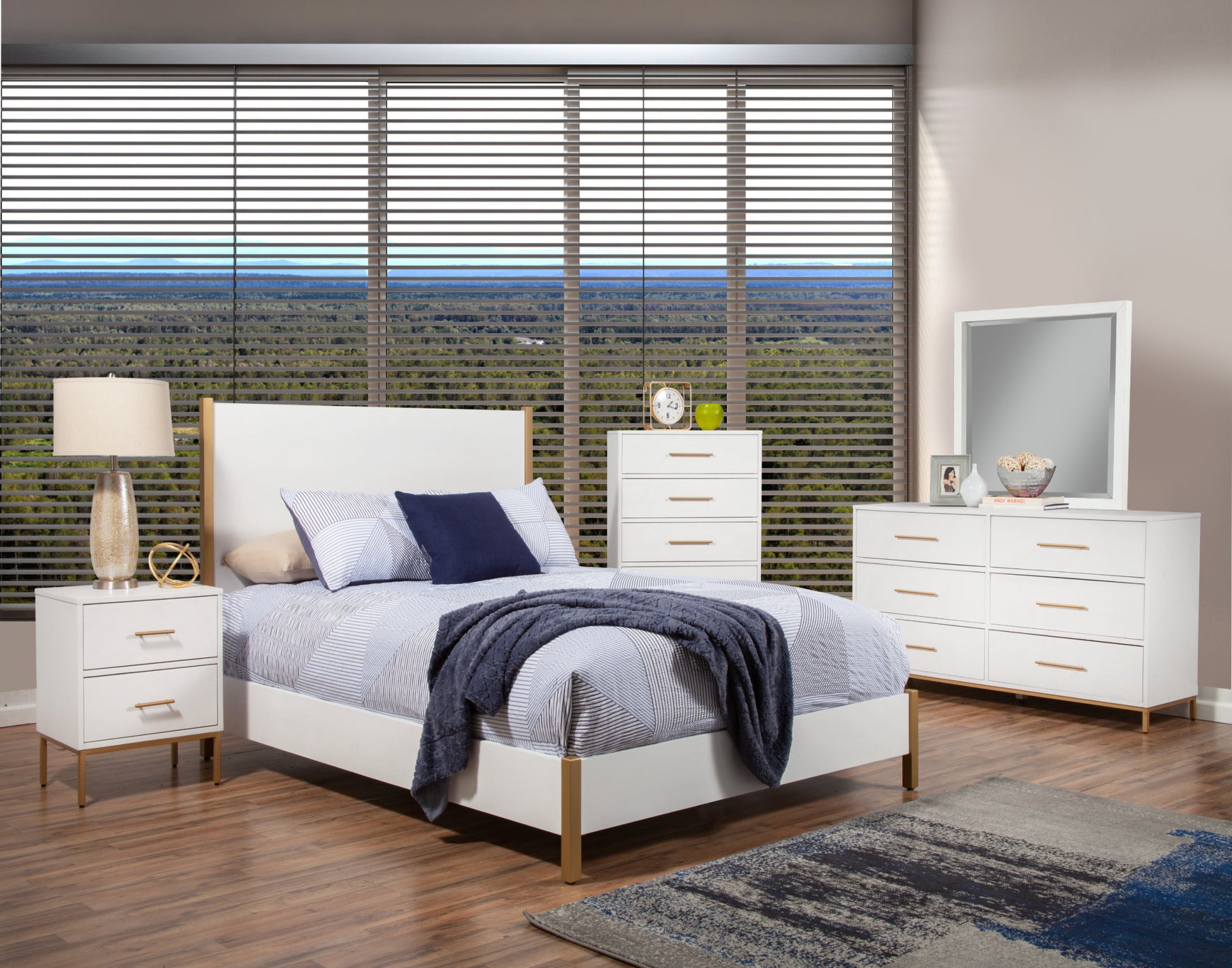 Natural and White Solid Wood And Upholstery King Bed Frame-6