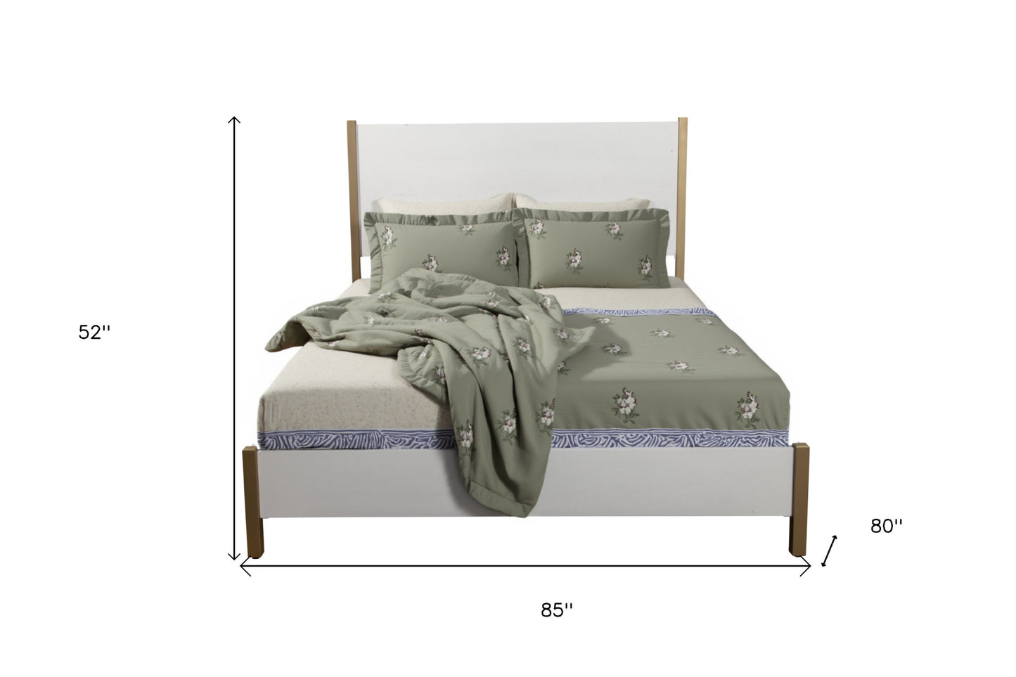 Natural and White Solid Wood And Upholstery King Bed Frame-7