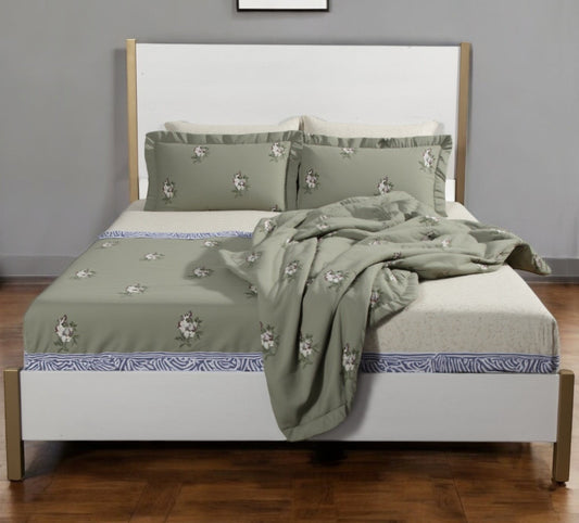 Natural and White Solid Wood And Upholstery King Bed Frame-0