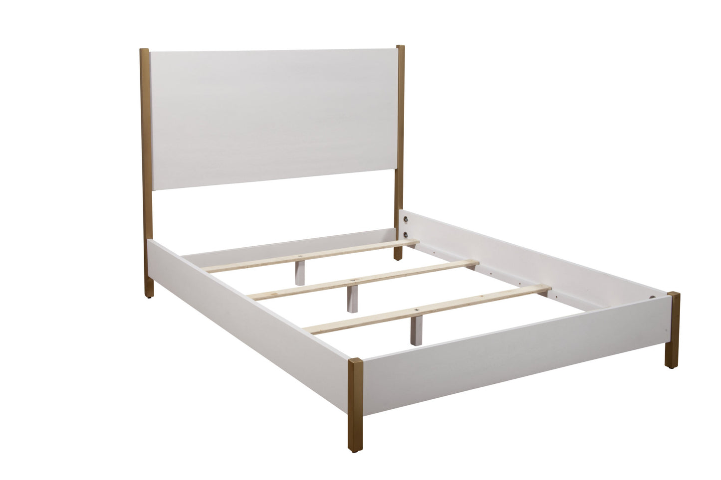 Natural and White Solid Wood And Upholstery King Bed Frame-2