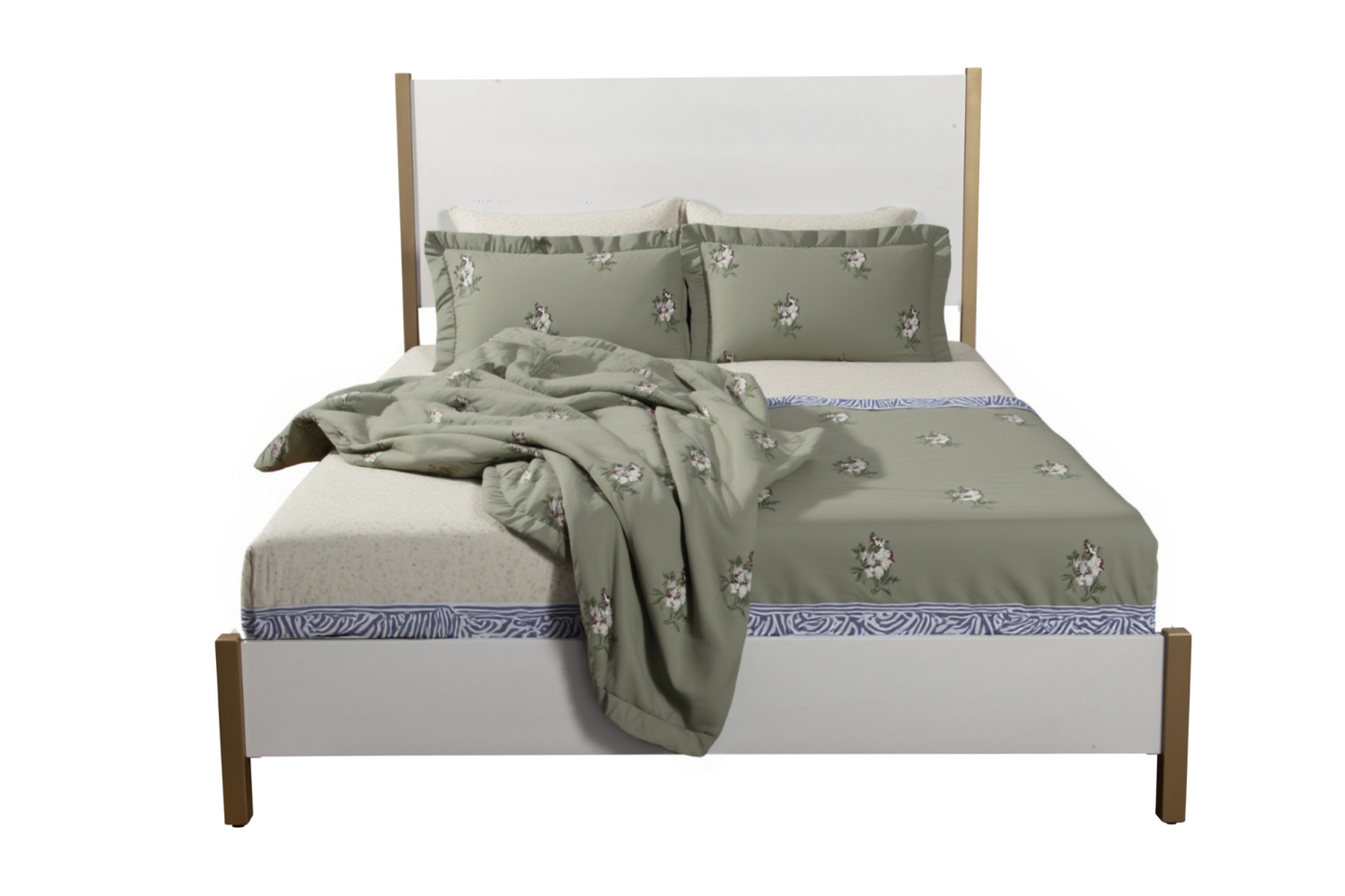 Natural and White Solid Wood And Upholstery King Bed Frame-1