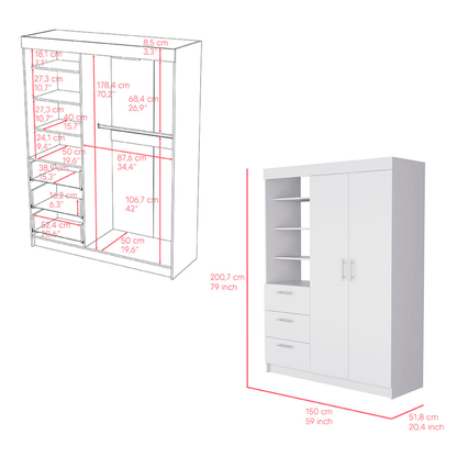 59" White Three Drawer Combo Dresser-7