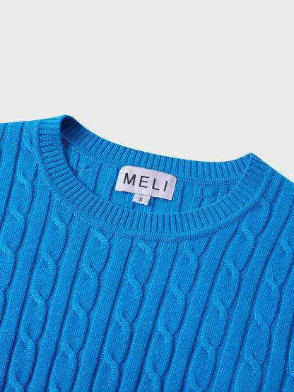 Knit Cable Sweater-Summer Cobalt Blue-2
