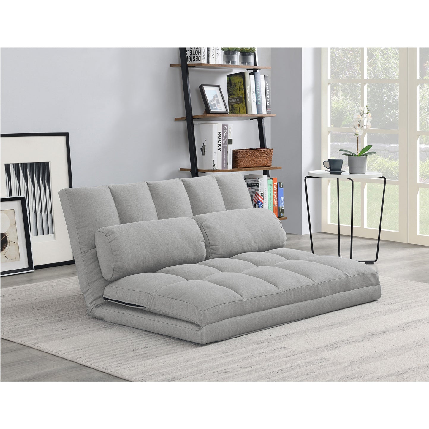 45" Gray Futon Convertible Sleeper Loveseat and Toss Pillows-3