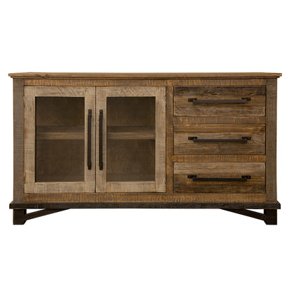 60" Brown Solid and Manufactured Wood Distressed Buffet Table-0