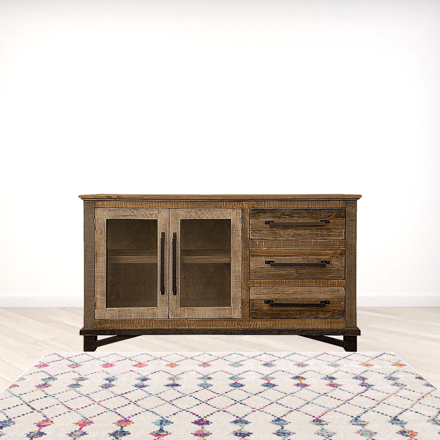 60" Brown Solid and Manufactured Wood Distressed Buffet Table-3