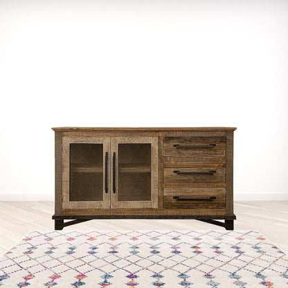 60" Brown Solid and Manufactured Wood Distressed Buffet Table-3