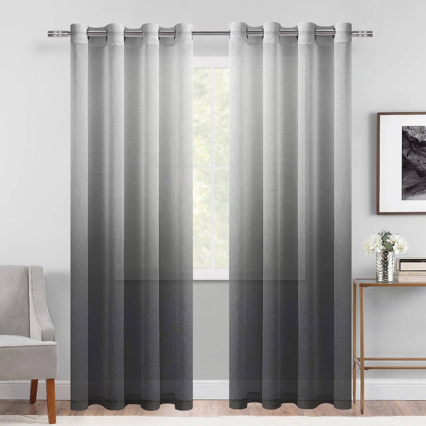 DWCN Faux Linen Ombre Sheer Curtains, Set of 2 Panels-12