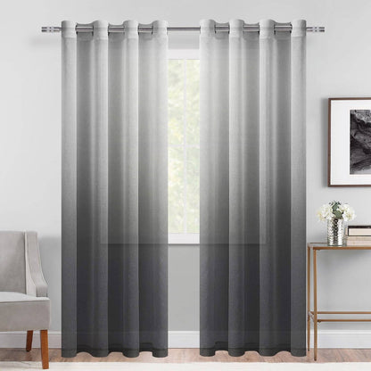 DWCN Faux Linen Ombre Sheer Curtains, Set of 2 Panels-12