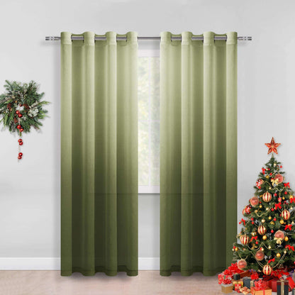 DWCN Faux Linen Ombre Sheer Curtains, Set of 2 Panels-9