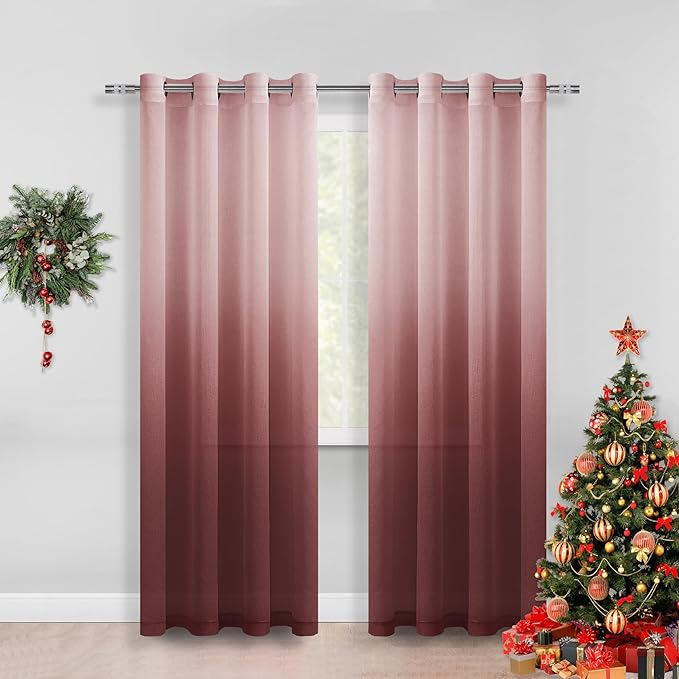 DWCN Faux Linen Ombre Sheer Curtains, Set of 2 Panels-8