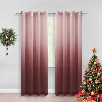 DWCN Faux Linen Ombre Sheer Curtains, Set of 2 Panels-8