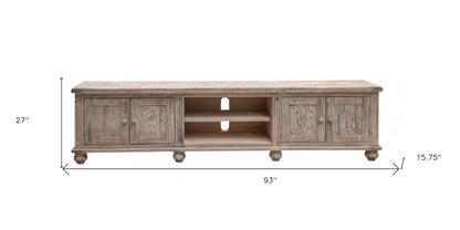 93" Desert Sand Solid Wood Cabinet Enclosed Storage Distressed TV Stand-3