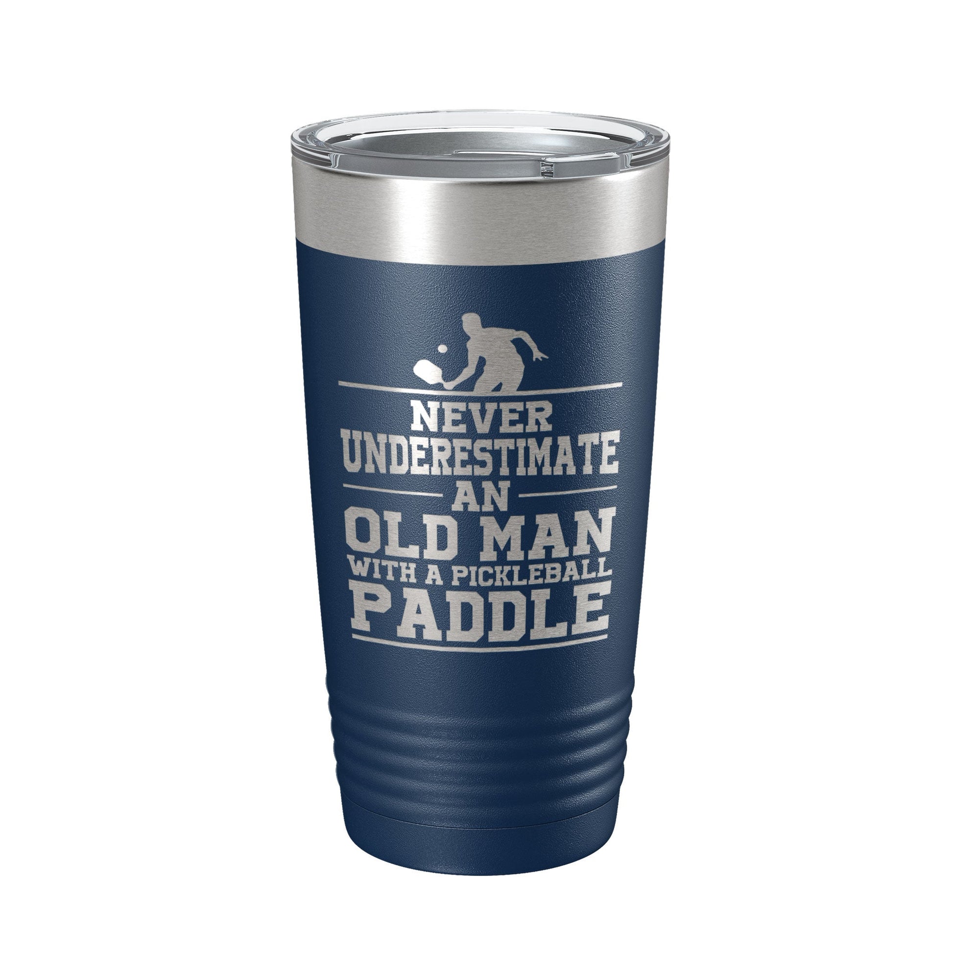 Funny Pickleball Tumbler Never Underestimate An Old Man With A Pickle Ball Paddle Travel Mug Insulated Laser Engraved Coffee Cup Gift 20 oz-2