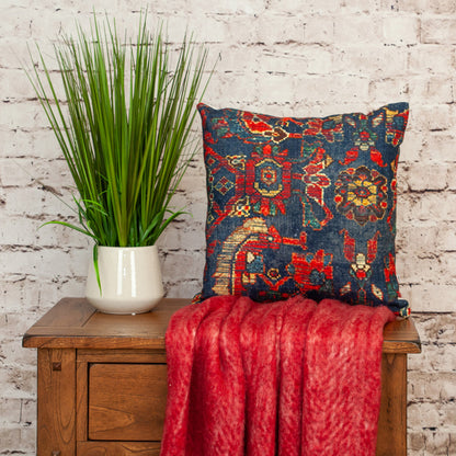 18" Blue and Red Cotton Throw Pillow-6