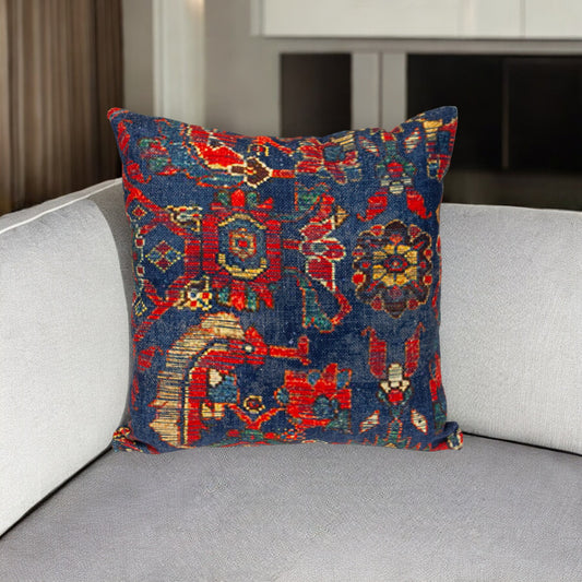 18" Blue and Red Cotton Throw Pillow-0